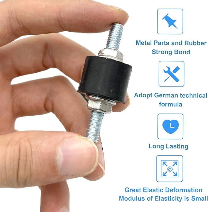 4 Pcs M6 20 x 15 mm Rubber Isolator Mounts Double Studs Shock Absorber with 8 Pcs Locknuts, Cylindrical Anti Vibration Isolation Damping Mounts for Compressors Pumps Generators Motor Engines