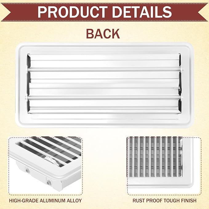 Retisee 4x12 Inches Floor Vent Covers Heavy Duty Floor Register Easy Installation Metal Heat Vent Covers with Rust Proof Finish for Home(White,6 Pcs)