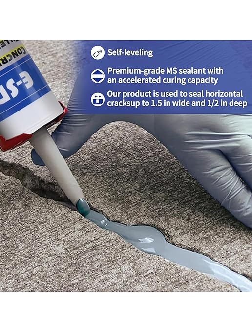 E-SDS Concrete Crack Filler Outdoor Waterproof Cement Crack Filler, Polyurethane Adhesive Sealant Self-Leveling Driveway Repair Filler Flexible Concrete Patch Gray 10.5 fl. oz (Grey,6 Pack)