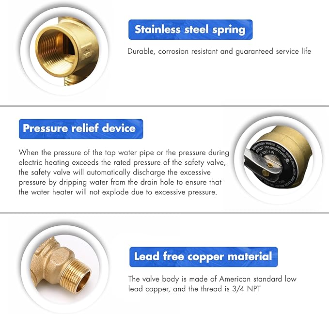 VAV Pressure Relief Valve, 3/4" NPT Female Thread, 150 PSI, Lead-Free Copper, Water Heater Compatible, CSA LISTED