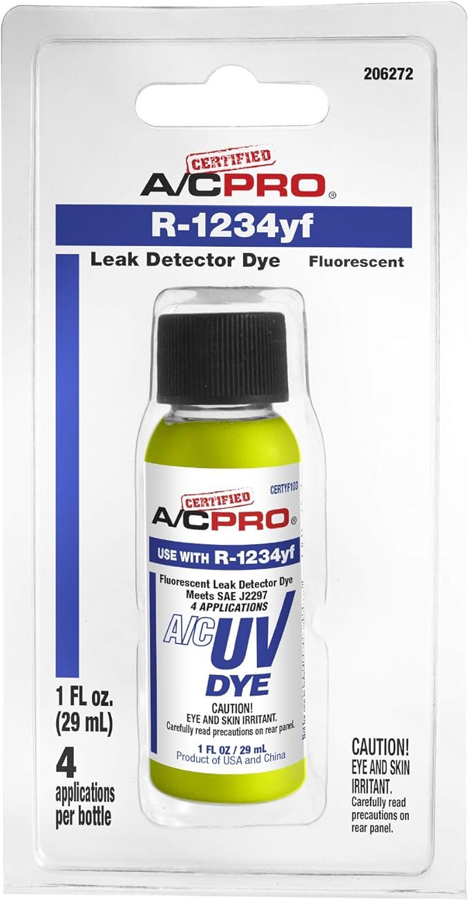 A/C Pro Certified A/C Pro Car Air Conditioner Leak Detector Dye, Leak Detection UV Dye Detects Leaks in R-1234YF AC Systems, 1 Oz