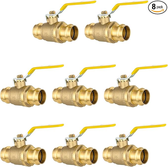 1" Press Ball Valve, 8 Pack Shut Off Valves with EPDM O-ring, Quarter Turn Brass Full Port Shut Off Ball Valve for Hot and Cold Water, NSF/ANSI 61 Certified