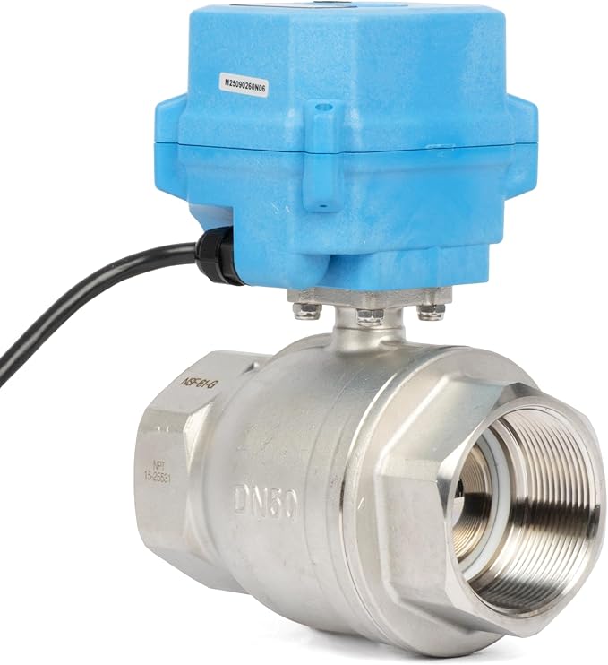 U.S. Solid 2" Motorized Ball Valve with US Plug 110VAC 304 Stainless Steel Electrical Ball Valve, Auto Return, Normally Closed, NSF Certified, IP67