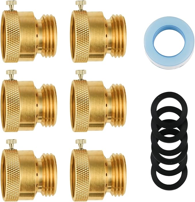 SUNGATOR 6-Pack Vacuum Breakers, 3/4'' Anti Siphon Valve Outside Faucet, 3/4 Inch GHT Hose Bib Backflow Preventer for Outdoor Faucet, Brass 3/4'' Hose Bib Anti-Backflow Vacuum Breakers for Garden Hose