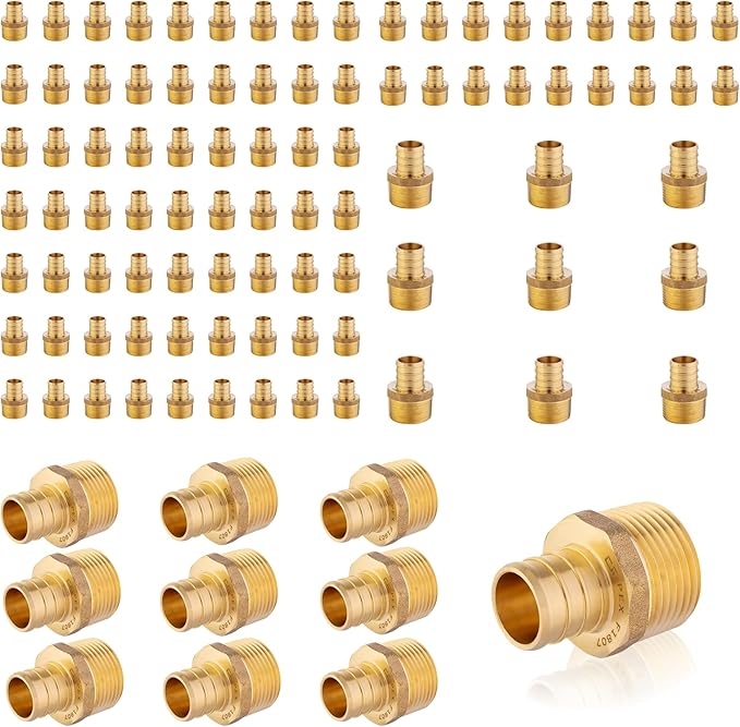 (100-Pack) PEX Fittings, Pex 1/2"x1/2" Male Threaded NPT Adapter, Brass Crimp Fittings, for PEX Tubing Pipe Plumbing, ASTM F1807(PEX1807017-100Pack)