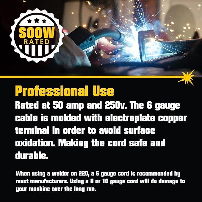 PrimeWeld Welder Extension Cord, SOOW Rated, 50 amp, 250v NEMA 6-50 Heavy Duty Welding Cable, 6 Gauge, (25ft)