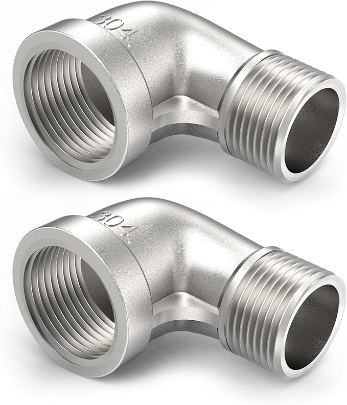 ChillWaves 304 Stainless Steel Pipe Fitting, 90 Degree Elbow 1-1/2" NPT Male x 1-1/2" NPT Female Thread Adapter(2-PACK)
