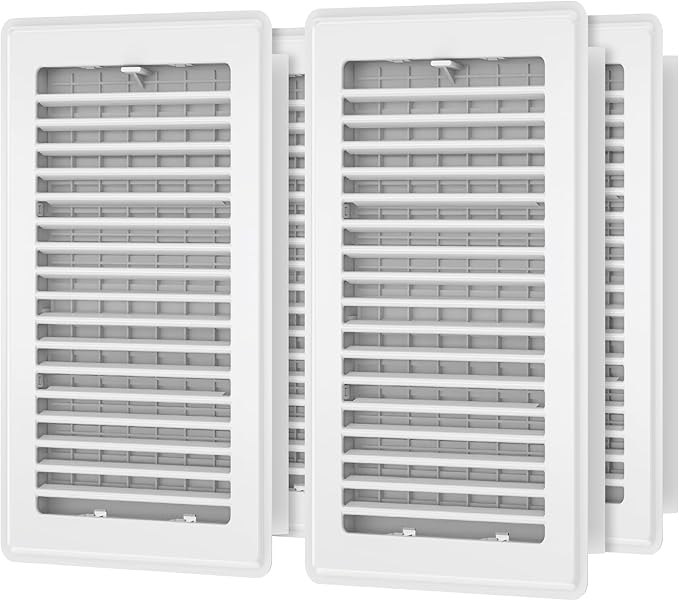 Floor Register 6x10-4 Pack Vent Covers for Home Floor Heavy Duty Steel Walkable Easy Adjust Air Supply Lever Cover for Sidewall, White