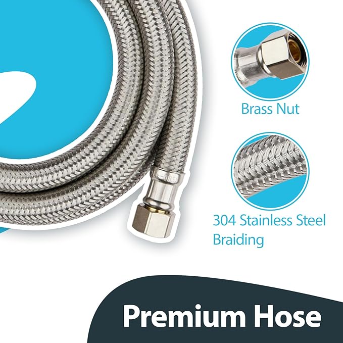 (1 Pack) Seelink 4FT Dishwasher Hose, 3/8" Comp x 3/4” FHT Stainless Steel Water Supply Line with 90 Degree FGH Elbow