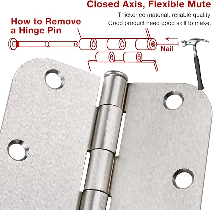 18 Pack Nickel Door Hinges Brushed Nickel 3 1/2 Interior Door Hinges Satin Nickel 3.5 Inch with 5/8” Radius Corners 3 ½"x 3 ½" Silver Hardware Controls JIW