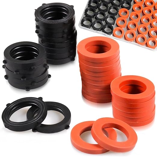 80 Pcs Garden Hose Gasket Rubber Seal, Fits All Standard 3/4 Inch Outdoor Hose Fittings with Heavy Duty Red and Black Self-Locking Tabs to Hold The Gasket Securely in The Fitting