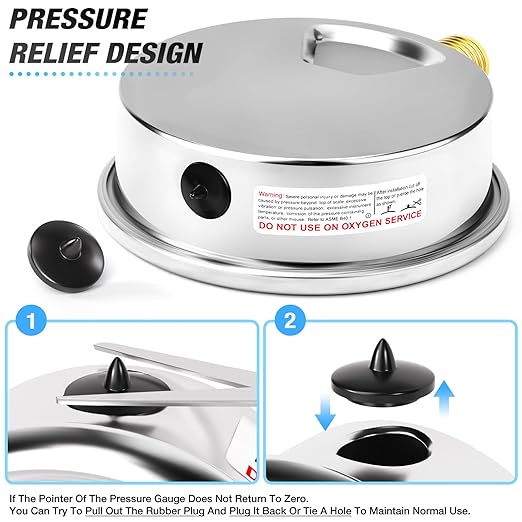 MEANLIN MEASURE 0~200Psi Stainless Steel 1/4" NPT 4" FACE DIAL Liquid Filled Pressure Gauge WOG Water Oil Air Lower Mount, with 1/4" x 1/2" NPT and 1/4" x 3/8" NPT Hex Bushing