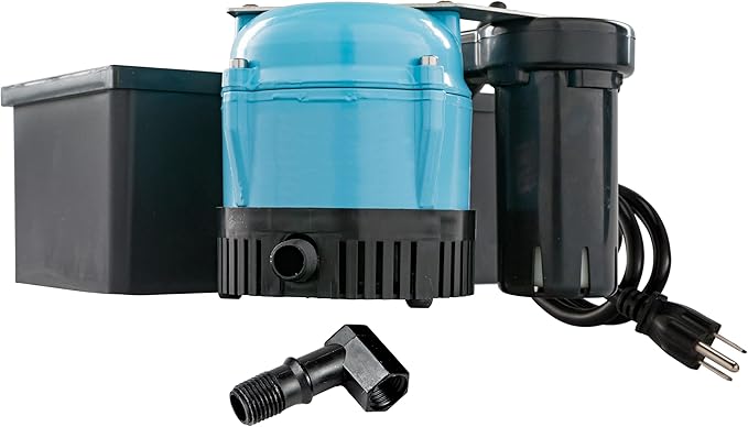 Little Giant 1-ABS 115-volt, 1/150 HP, 205 GPH Automatic Shallow Pan Condensate Removal Pump for Ceiling Mounted Air Conditioners or Dehumidifiers, with Condensate Collection Tank, Black/Blue, 550522