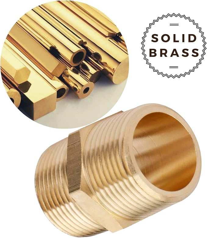 2PCS Brass Nipple Fitting 3/4" × 3/4" NPT Male Hex Adapter by CX WONDERLAND