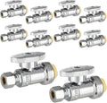HeSun 10-PCs Push-Fit Straight Stop Valve, 1/2" Push x 1/4" OD Compression Straight Stop, 1/4 Turn Water Shut Off Valve for Bathroom with Disconnect Clip Tool