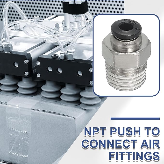MECCANIXITY 2 Pcs NPT Push to Connect Air Fittings, Male Straight 5/32" Tube OD x 1/4" NPT Thread Air Quick Connector Coupling Adapter for Gas Hose Pneumatic Tools, Black
