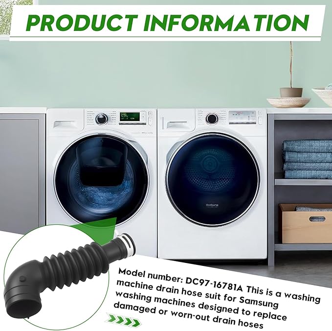 DC97-16781A Washer Drain Hose Fit for Samsung Washing Machine WA5471ABW/XAA, WA5451ANW/XAA, WA5471ABP/XAA and More, Replaces Part Number AP5325310, 2683180, and PS4221884