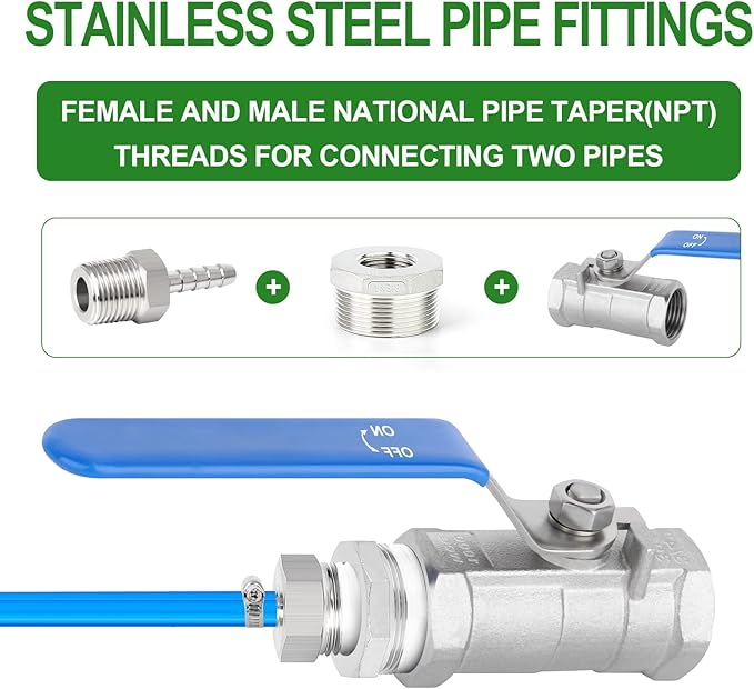 TAISHER 5PCS 304 Stainless Steel Reducer Hex Bushing, 1" NPT Male x 3/8" NPT Female, Reducing Pipe Adapter Fitting
