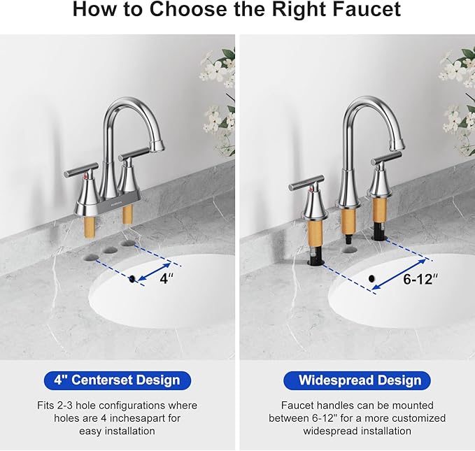 Bathroom Faucets for Sink 3 Hole, Hurran Chrome Bathroom Sink Faucet with Pop-up Drain and Supply Lines, Stainless Steel Lead-Free Widespread Faucet for Vanity RV Farmhouse Sink