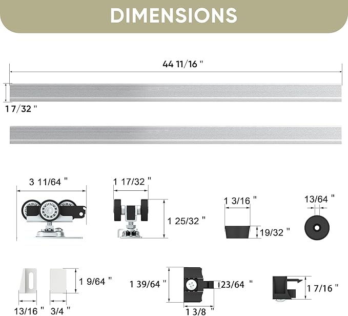 8FT Double Pocket Door Track Kit, 2 Sets of 44.69" Rail, Suitable for Double Door Width 48"(Single Panel 24"), Slide Quietly and Smoothly, Easy to Install