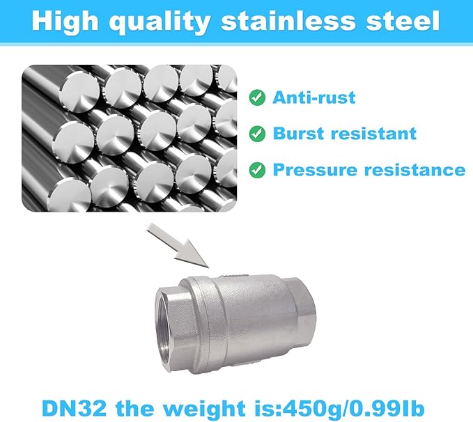 1-1/4”Stainless Steel Vertical Check Valve DN32, NPT Female Threaded Vertical Check Valve Stainless steel check valve for preventing oil-water backflow, gas-air check valve, sewage pump, etc