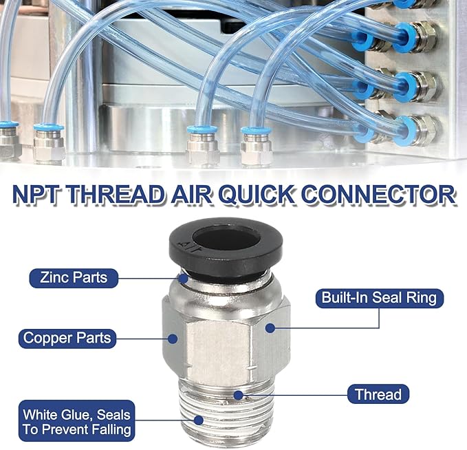 MECCANIXITY 5 Pcs NPT Push to Connect Air Fittings, Male Straight 1/2" Tube OD x 1/2" NPT Thread Air Quick Connector Coupling Adapter for Gas Hose Pneumatic Tools, Black