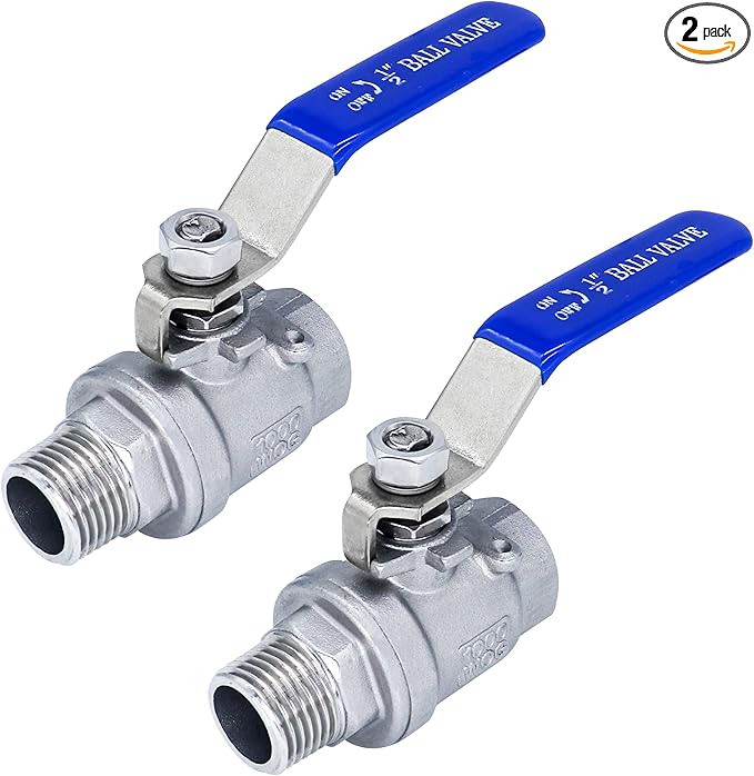 Ball Valve 1/2",1/2" Full Port Stainless Steel Ball Valve 304 NPT Water Valve, 1/2 inch Shut Off Valves for Oil and Gas with Blue Locking Handles 1000 WOG (1/2 inch, 2 pack)