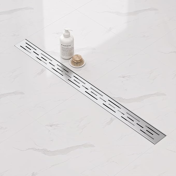 Neodrain 32 Inch Rectangular Linear Shower Drain with Brick Pattern Grate, Brushed 304 Stainless Steel Bathroom Floor Drain,Shower Floor Drain Includes Hair Strainer