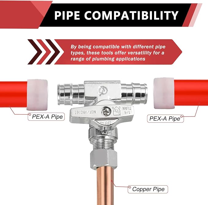 5-Pack EFIELD Pex A Expansion Stop Tee Valve 1/2" PEX-A x 1/2" PEX-A x 3/8 Inch OD Compression,Chrome Plated,(VALVE132-5PCS)