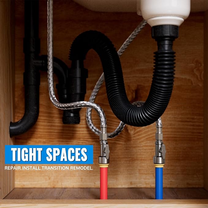 Straight Stop Valve, 6-Pack SUNGATOR Straight Water Shut Off Valve 1/2 x 3/8 Inch Compression, Toilet Water Shutoff, 1/4 Turn, No Lead Brass Push-to-Connect Plumbing Fittings for PEX Pipe, Copper,CPVC