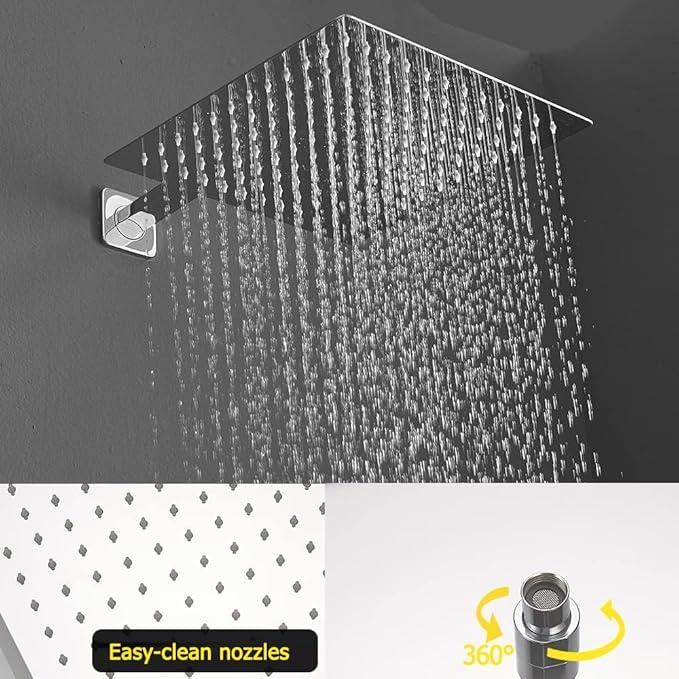 Polished Chrome Shower System 12 Inch Bathroom Luxury Rain Mixer Shower Combo Set Wall Mounted Rainfall Shower Head and Handheld System Shower Faucet Set Rough-in Valve Body and Trim Kit