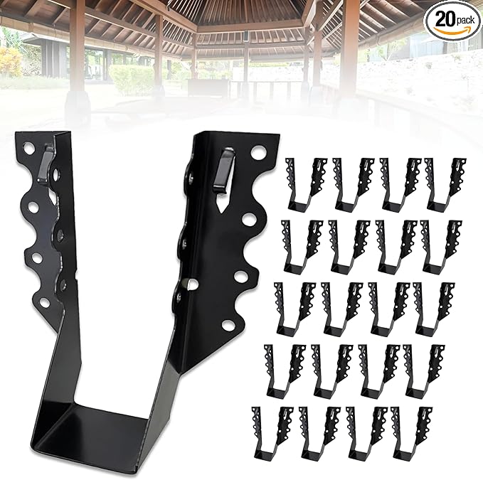 20 PCS 2x6 Joist Hanger,Black Powder-Coated,18 Gauge Galvanizing Face Mount,for Rafter Hurricane Ties Joist Hangers, Tie Brackets for Floor Deck and Ceiling Trusses (2"x 6", 20PCS)