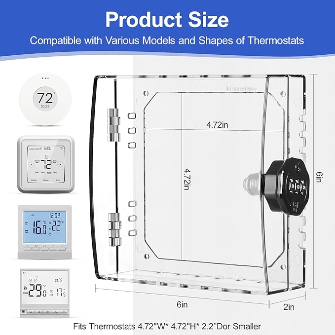 Thermostat Lock Box Upgrade Thickened Square with Combination Lock Transparent AC Lock Box Cover Suitable for Wall Thermostat Suitable for 4.72×4.72×2 inches or Smaller