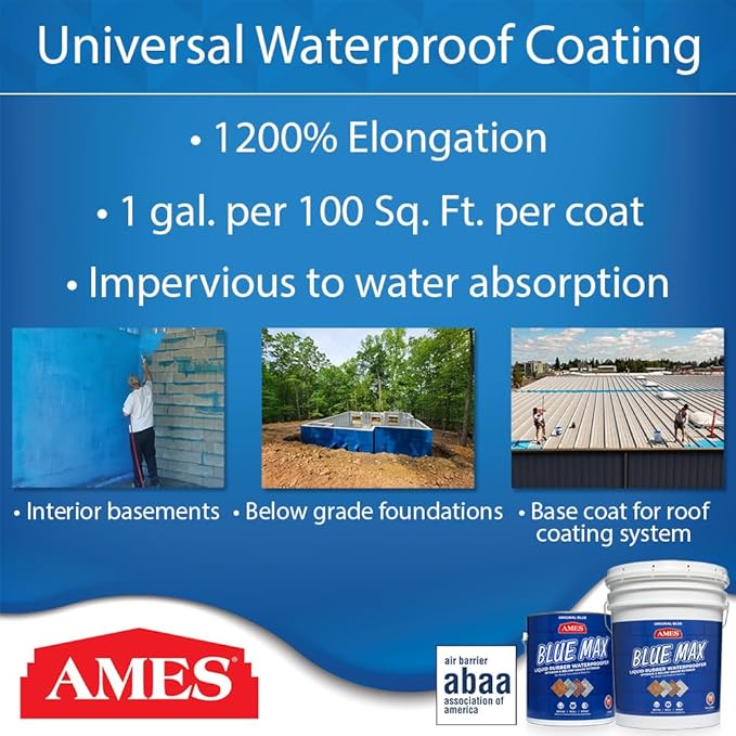 AMES BMX1RG 1 Gallon Blue Max Regular Liquid Rubber Waterproofer, Blue Liquid Rubber Waterproofer Interior and Exterior