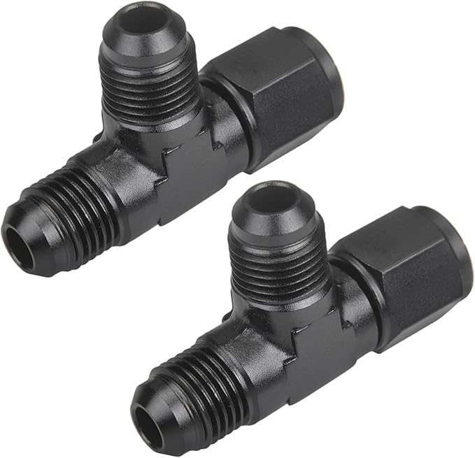 6AN Flare Male Tee Fitting Adapter with AN6 Female Swivel on Run Aluminum 2Pcs