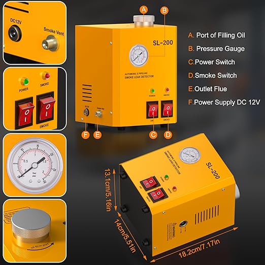 Smoke Machine Automotive Leak Detector with Pressure Gauge - DC 12V EVAP Smoke Machine Leak Tester Built-in Air Pump, Vacuum Leak Tester Leak in Vehicle Pipe Systems for Cars
