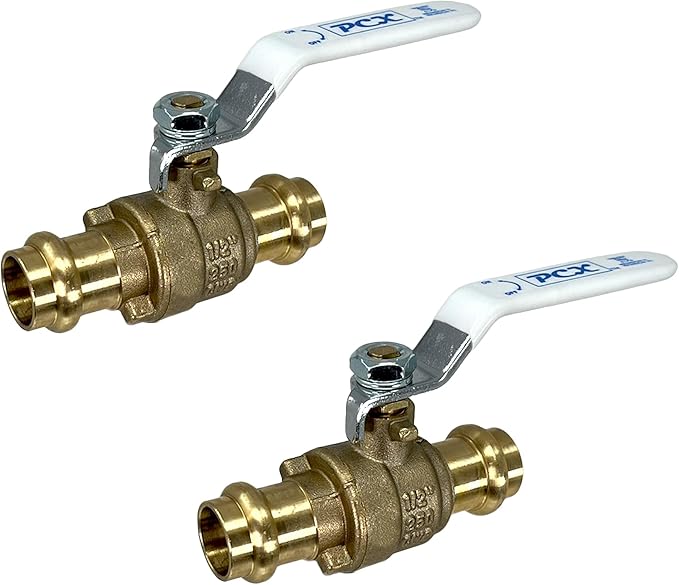 PROCURU 2-Pack 1/2-Inch Press Copper Ball Valve, Heavy Duty Brass Body, Full Port, LF Certified Safe (3BP050-2P)