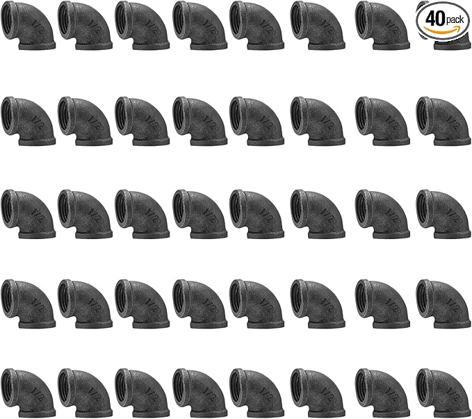 1/2" Elbow, DN15 Threaded Gray Metal Pipe Fittings Elbow for Steampunk Vintage DIY Plumbing, Shelf Brackets, Furniture Décor (40, 1/2")