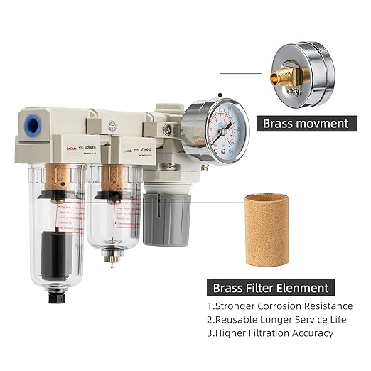 Air Pressure Regulator 1/4 NPT,Air Compressor Water Separator(0-150PSI),Air Compressor Dryer Auto Drain+Manual Drain-Double Air Filters