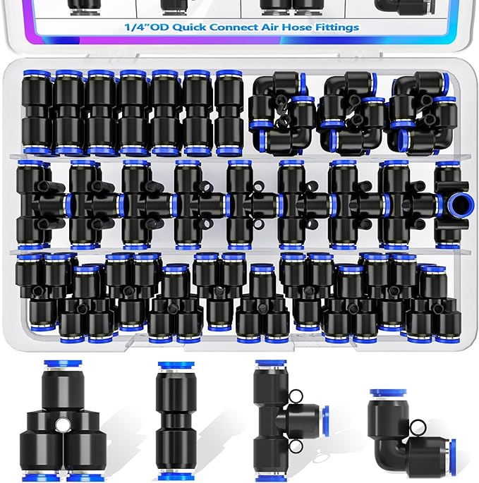 mxuteuk 1/4"OD Push to Connect Fittings Quick Connect Air Hose Fittings,1/4"OD Air Hose Fittings,Air Line Fittings for 1/4" Tube (30PCS)