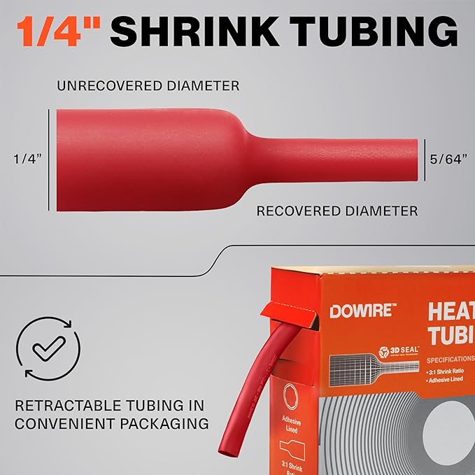 Heat Shrink Tubing 1/4" - Adhesive Lined - 3:1 Ratio - Waterproof Marine Grade Shrink Tube - Wire Shrink Wrap Tubing - Red - 25 Feet