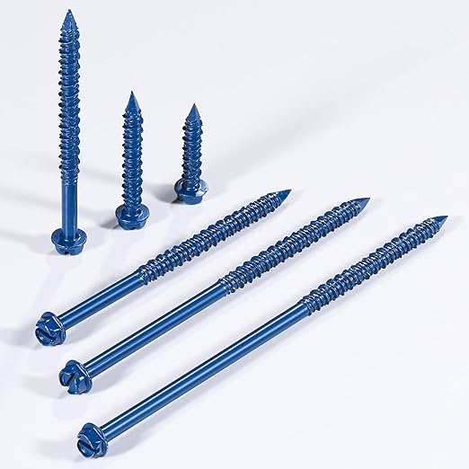 Wensilon(30 PCS) 3/16" * 3-3/4" Slotted Hex Concrete Screws Anchor Blue Hexagon Head for Anchoring to Masonry, Block or Brick Stucco