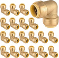 20-Pack HeSun Pushfit 90 Degree Elbow, 1/2"x1/2" Push to Connect Plumbing Fittings with Disconnect Clip, Brass Push-fit Fittings for PEX, Copper, CPVC, PE-RT Pipes(PF045-20)