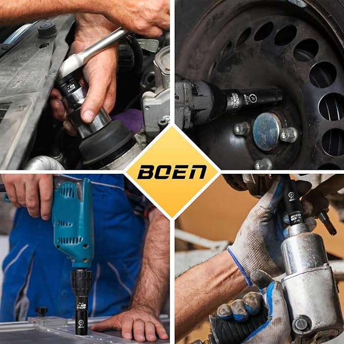 BOEN 10-Piece Impact Socket Adapter and Reducer Set, Standard SAE 1/4" 3/8" 1/2" 3/4", CR-MO Steel Driver & Wrench Conversion Kit Socket Reducer with 3/8" & 1/2" Universal Joint