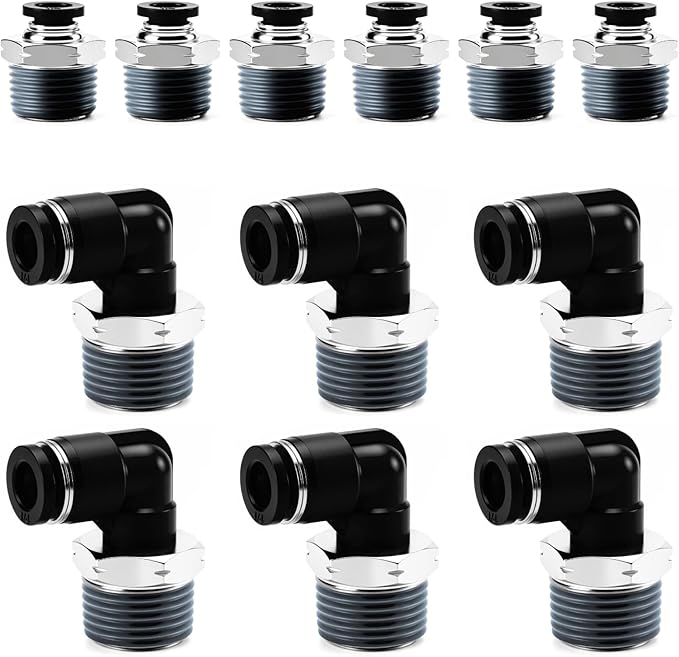Pneumatic 1/4 Push to Connect Fittings Male Thread Elbow and Straight Combination Air Line Quick Connect Fittings 1/4"OD x 3/8"NPT Quick Connect Air Hose Fittings (Pack of 12)