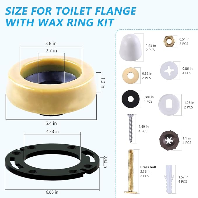 Toilet Flange Extra Thick with Toilet Wax Ring Replacement Kit, Include Wax Ring Bolts PVC Toilet Flange Repair Kit for 3" or 4" Pipes, Fit Toilet Install & Repair