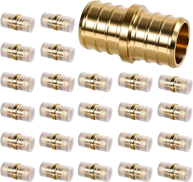 PEX Fittings 3/4 Inch, 24PCS Coupling Lead-Free Brass Connectors for PEX B Pipe, NSF UPC Certified, ASTM F1807, Compatible with Crimp/Clamp Rings (Hot/Cold Water, Hydronic Heating)