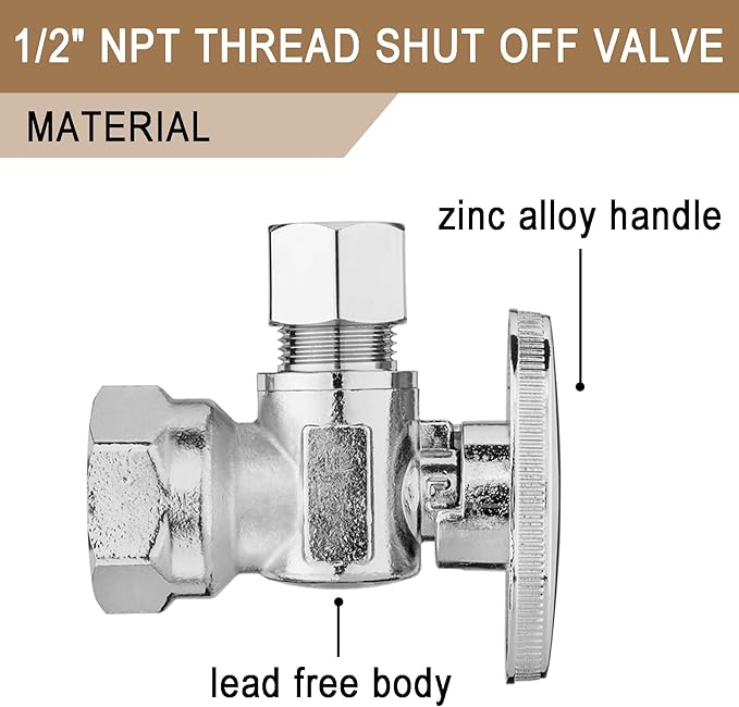[10 Pieces] Lingmfg Angle Valve Shut Off Valve 1/2" NPT Thread x 3/8" Compression LING-AV38-1/2FNPT-A-10