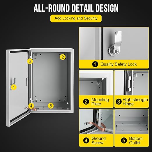 Outdoor Electrical Box, 20x12x10 Steel Junction Box, NEMA 4X Electrical Enclosure Box IP66 Waterproof & Dustproof, Universal Electrical Project Box with Lock & Mounting Plate