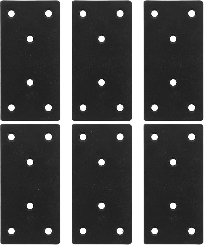 jojofuny 6 Sets Black Flat Repair Plates with Screws for Wood Furniture Reinforcement Straight Metal Brackets for Secure Fixing and Stable Support in Home and Office Use